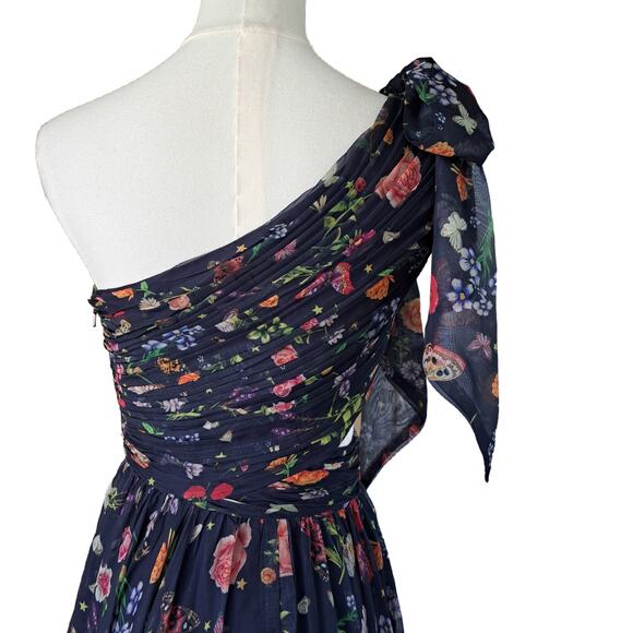 MAC DUGGAL Navy One Shoulder Cutout Floral Gown Floral Prom Formal Dress Size 0 - Picture 14 of 16